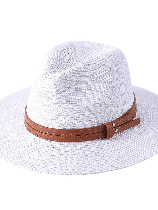 1pcs New Panama Soft Shaped Straw Hat Summer Women/Men Wide Brim Beach Sun Cap Uv Protection Fedora Hat Head Circumference 56-58cm for Women