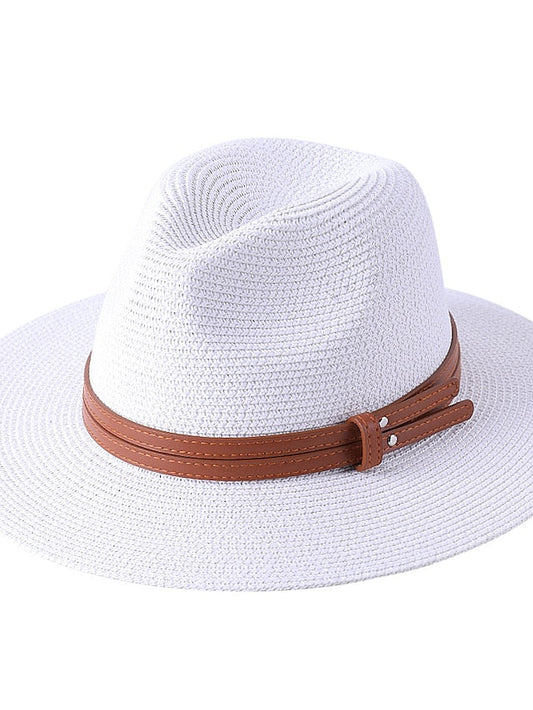 1pcs New Panama Soft Shaped Straw Hat Summer Women/Men Wide Brim Beach Sun Cap Uv Protection Fedora Hat Head Circumference 56-58cm for Women