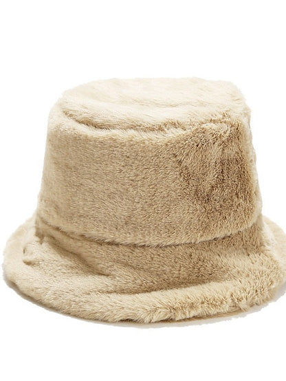 Winter Solid Fur Fluffy Bucket Hats Women Outdoor Warm Sun Hat Soft Furry Fisherman Cap Girl Fashion Panama Cap for Women