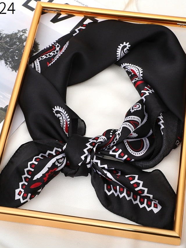 Vintage Print Silk Shawl Square Scarf for Women Satin Hijab Fashion Wraps Neckerchief Female Hair Bands Ribbon Headband Bandana for Women