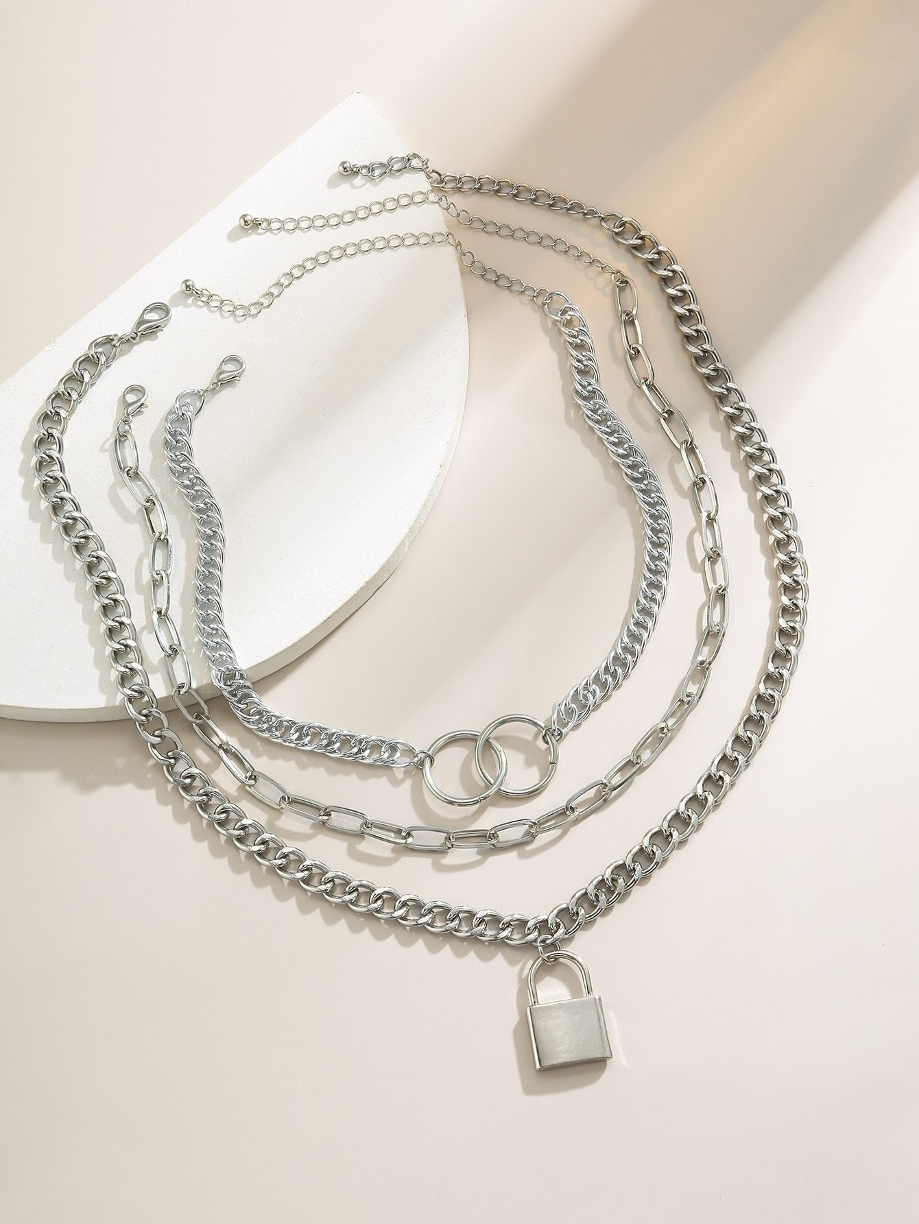 Lock Charm Chunky Chain Necklace Set - 3pcs for Women