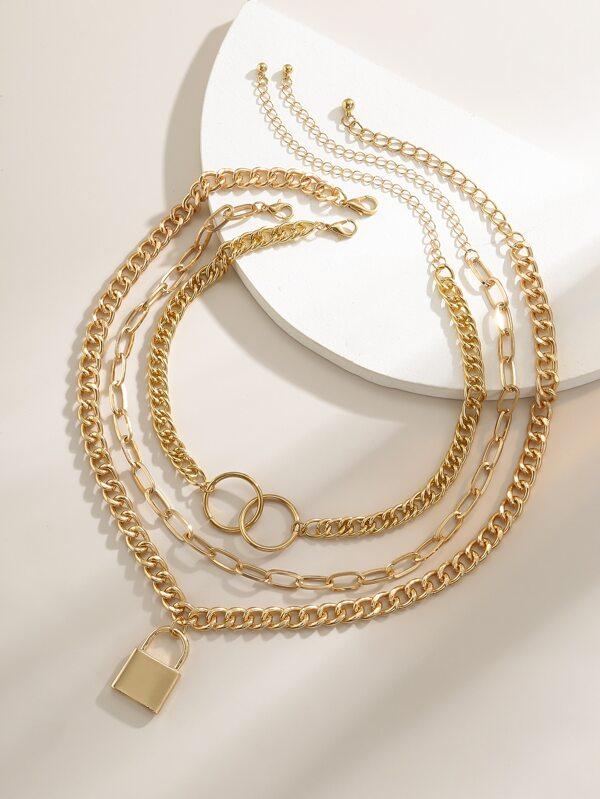 Lock Charm Chunky Chain Necklace Set - 3pcs for Women