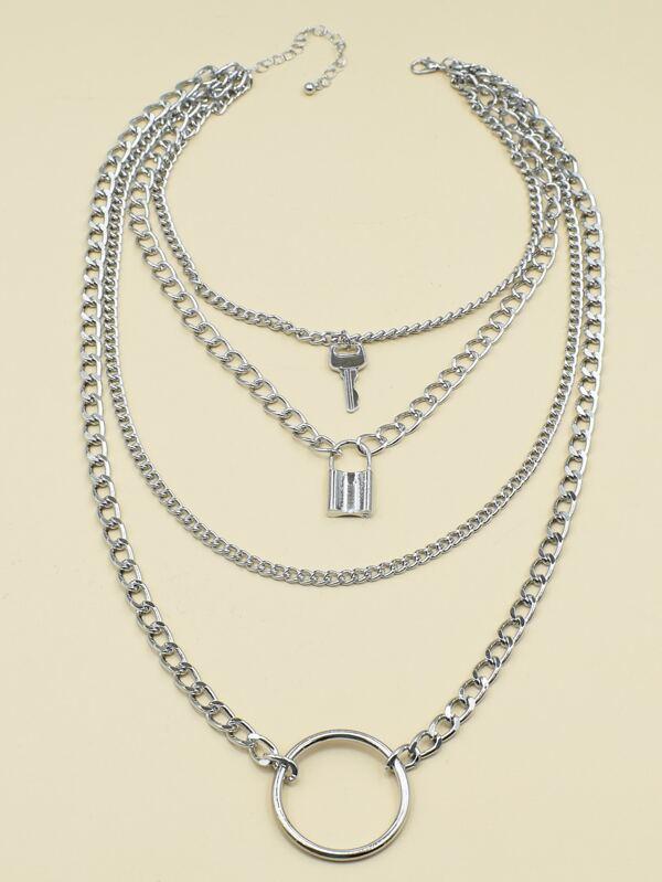 Lock Layered Chain Necklace for Women