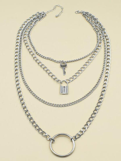 Lock Layered Chain Necklace for Women