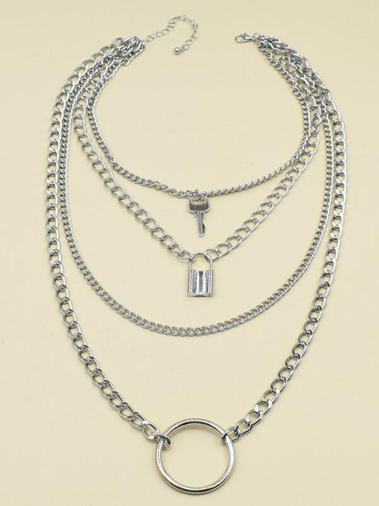 Lock Layered Chain Necklace for Women