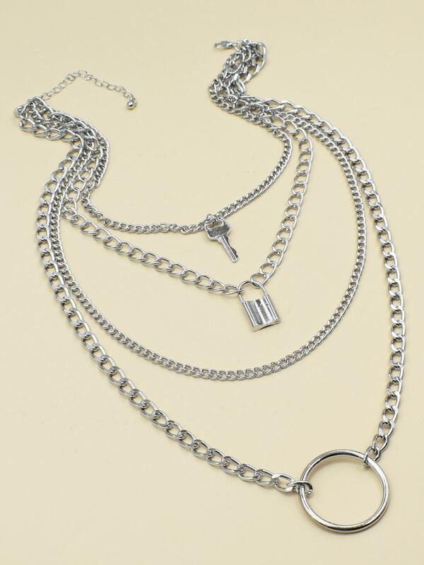 Lock Layered Chain Necklace for Women