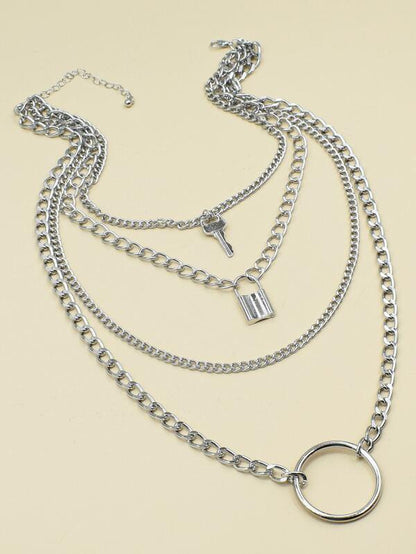 Lock Layered Chain Necklace for Women