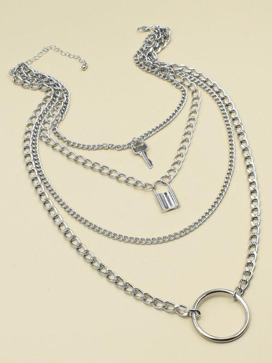 Lock Layered Chain Necklace for Women