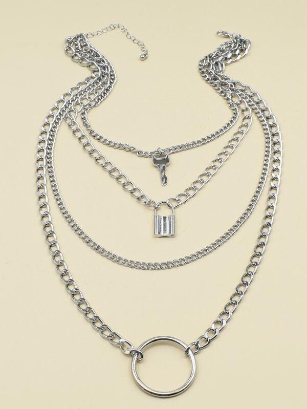 Lock Layered Chain Necklace for Women