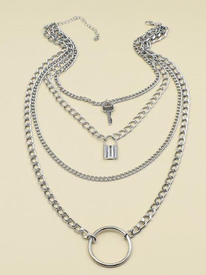 Lock Layered Chain Necklace for Women