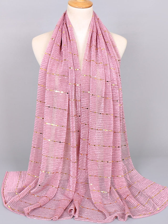 Plain Color Slide silk crumpled silver silk Hijab Headband Female Islamic Head Cover Wrap for Women Muslim Hijabs Hair Scarves for Women