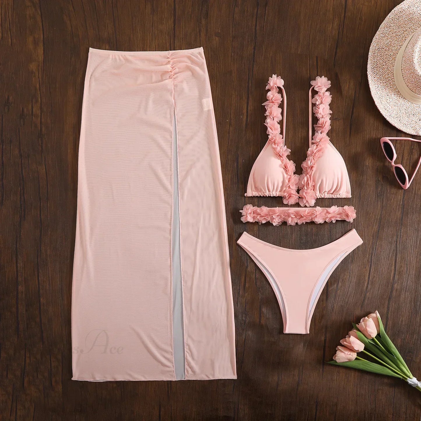 Long Dress Cover Up Bikini Three Piece Swimsuit