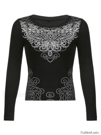 Long Sleeve Heart Pattern Print Tee