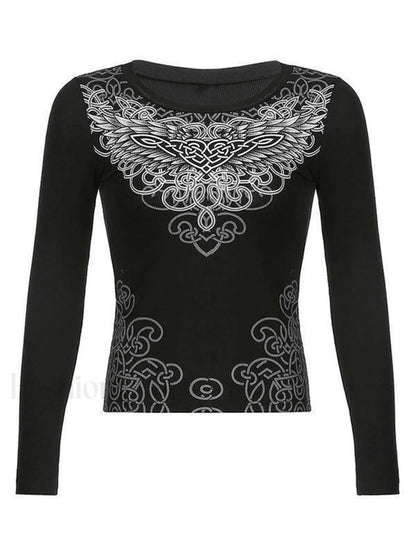 Long Sleeve Heart Pattern Print Tee