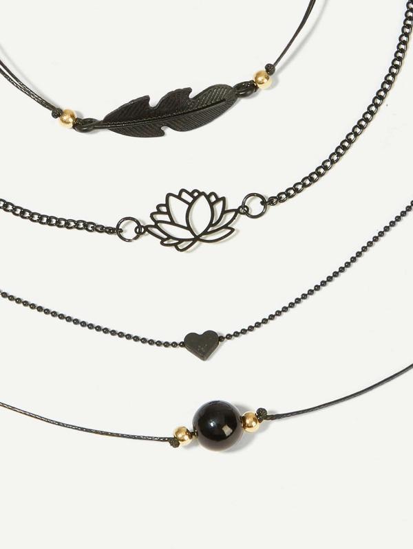 Lotus & Feather Bracelet Set 4pcs for Women