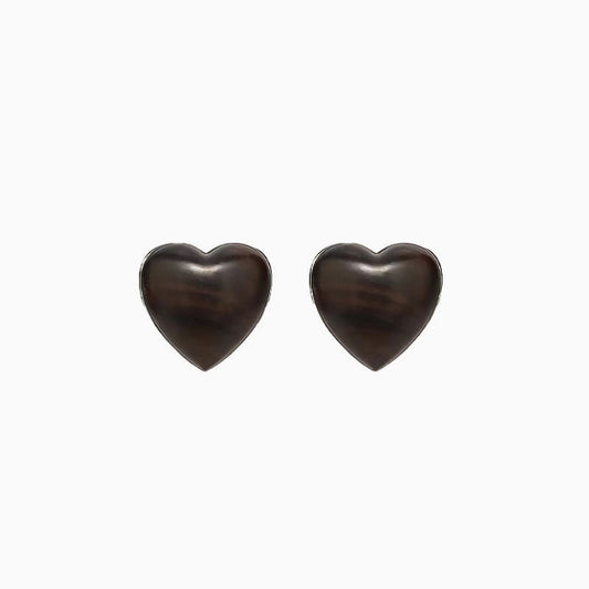 Sandalwood Heart Earrings in Rhodium Plated Finish