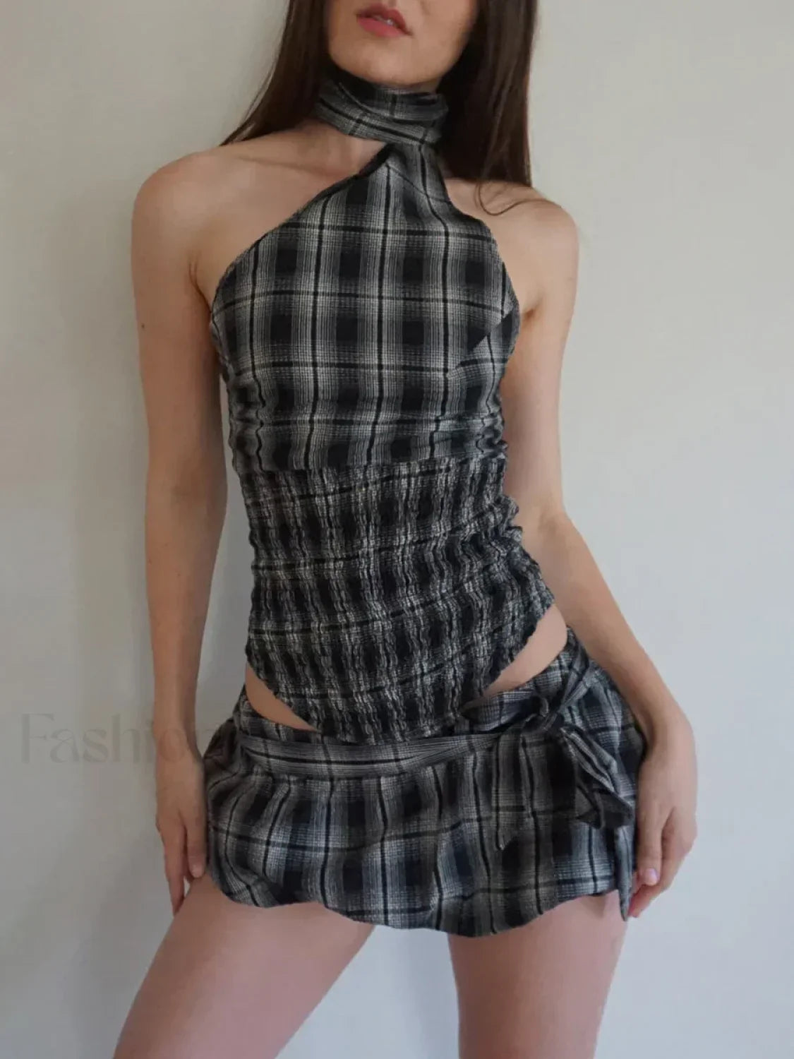 Low Waist Print Bubble Skirt Two Piece Set