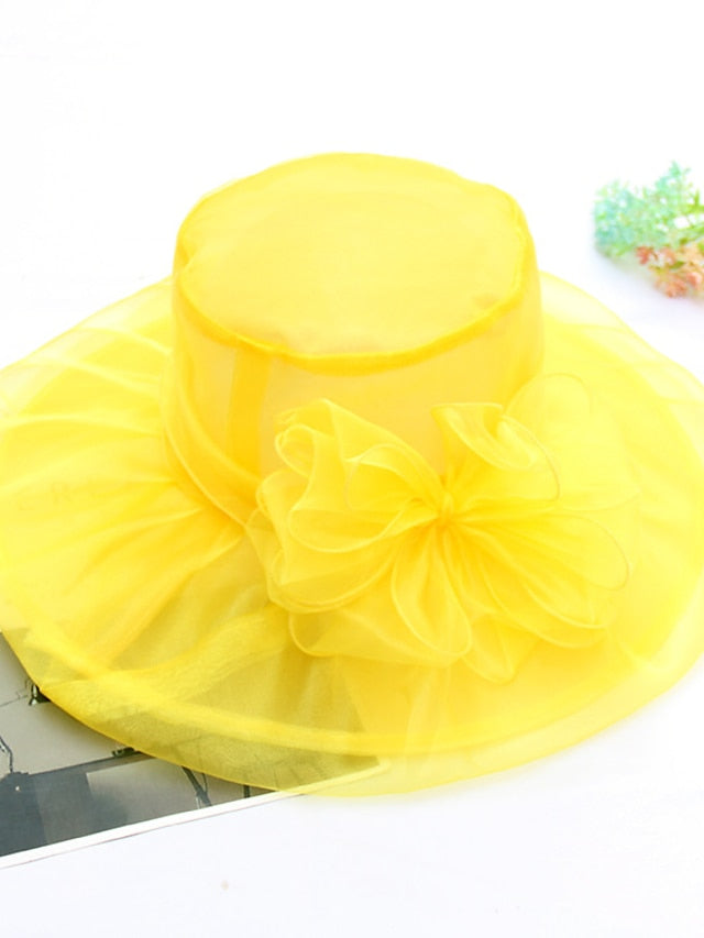 Hat Fedora Hat Black Blue Purple Wedding Party Outdoor Floral Tulle Flower Portable Comfort Breathable for Women