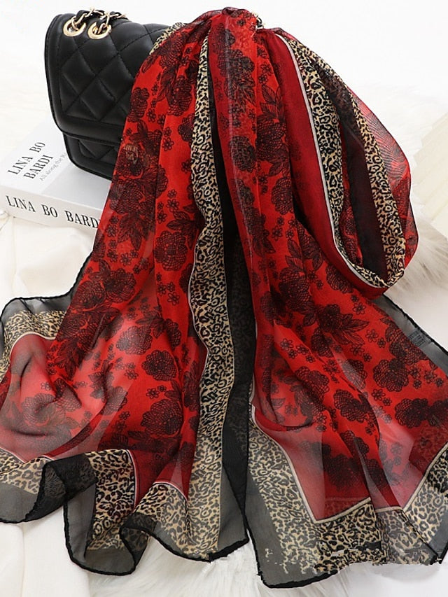 Scarves Daily Holiday Flowers Polyester Bohemia Vintage Retro Warm Casual / Daily 1 PC for Women