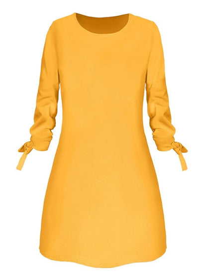 A Line Dress Mini Dress Black White Yellow Long Sleeve Pure Color Patchwork Summer Spring Crew Neck Casual Winter Dress Fall Dress  S M L XL XXL 3XL 4XL for Women