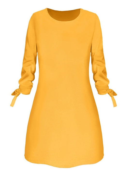 A Line Dress Mini Dress Black White Yellow Long Sleeve Pure Color Patchwork Summer Spring Crew Neck Casual Winter Dress Fall Dress  S M L XL XXL 3XL 4XL for Women