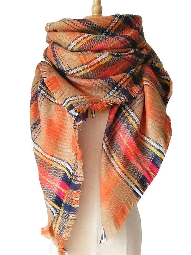 Square Scarf Shawls & Wraps Outdoor Dailywear Holiday White Brown Khaki Scarf Plaid for Women