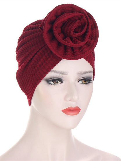 7 Colors Choice Fashion Muslim Women Big Flower Turban Hat Scarf Headwrap Hair Care Beanie Hijab Headwear Hair Accessories for Women