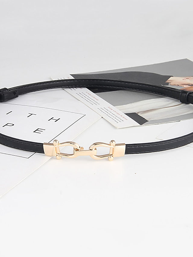 Unisex Skinny Belt PU Leather Metal Bucke Plain Casual Classic Party Daily Black Brown Coffee for Women