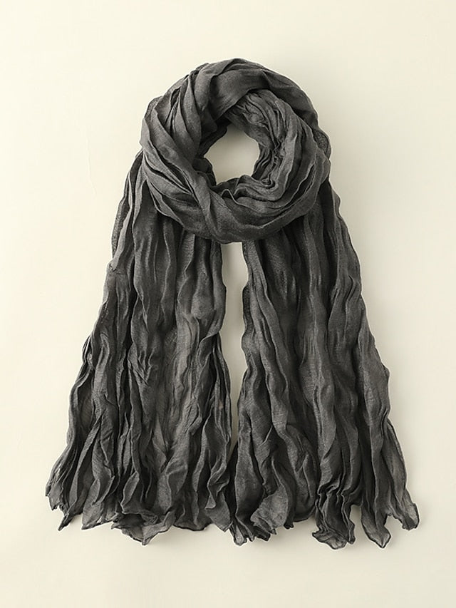 1pcs New Thin Pleated Women Scarf Hijabs Plain Color Girls Scarfs Ladies Shawl Wrap Headband Soft Warm Scarves for Women