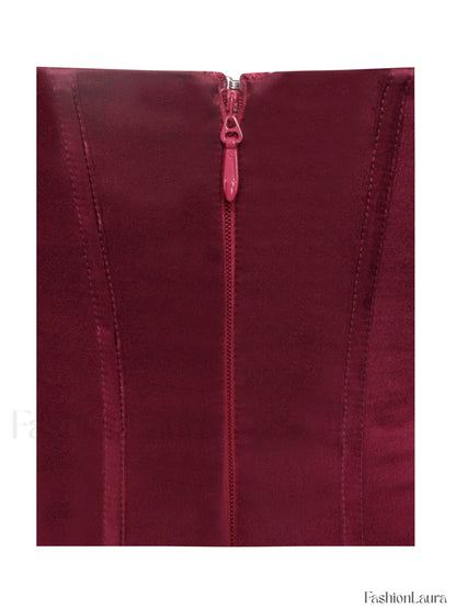 Lucinda Burgundy Satin Charming Lace Corset Maxi Dress