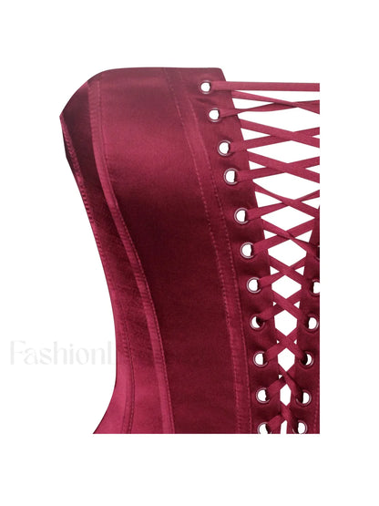 Lucinda Burgundy Satin Charming Lace Corset Maxi Dress