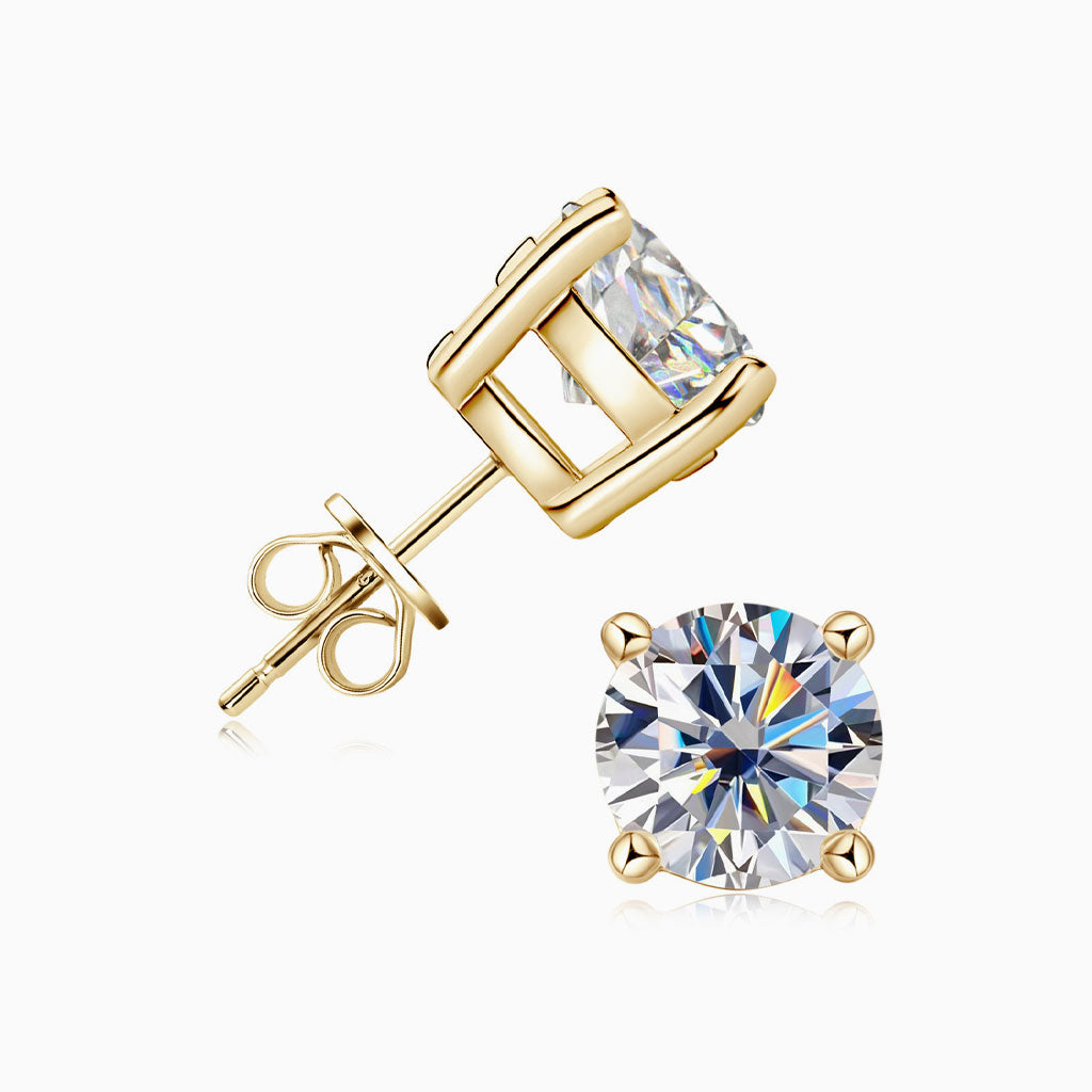 Sterling Silver Four Prong Moissanite Solitaire Stud Earrings