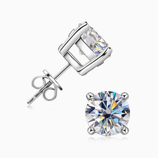 Sterling Silver Four Prong Moissanite Solitaire Stud Earrings