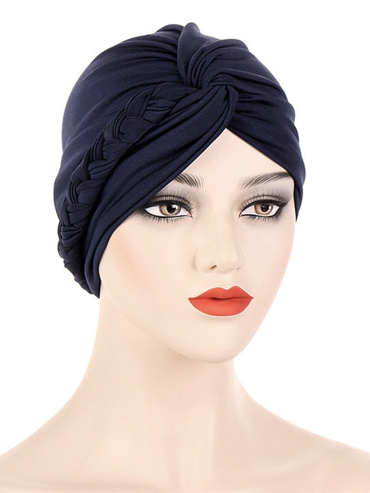 Women Lady Muslim Braid Head Turban Wrap Plain Color Islamic Arab Cap Hat Hair Loss Bonnet Beanies for Women