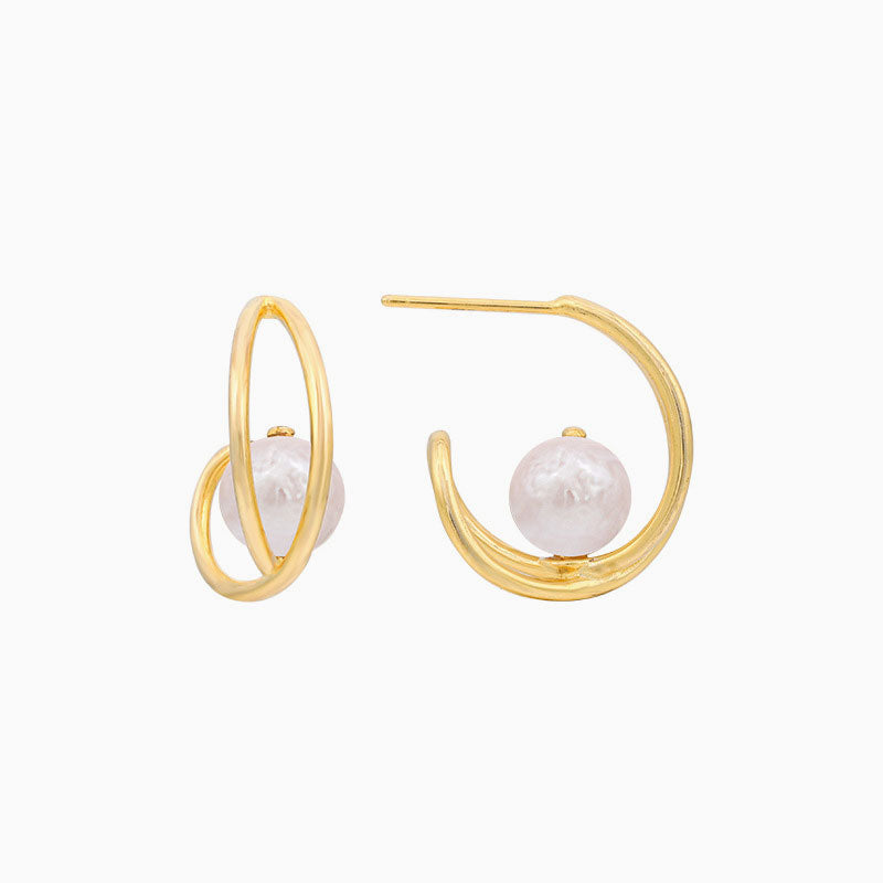 Two Tone 18K Gold Plated Baroque Pearl Hoop Earrings