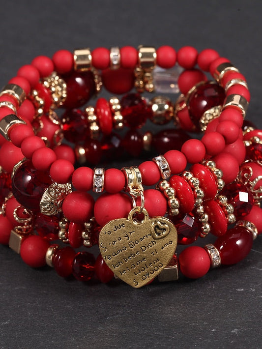4PCS/Set Bead Bracelet Layered Heart Candy Bohemian Acrylic Bracelet Jewelry Blue For Daily Beach for Women