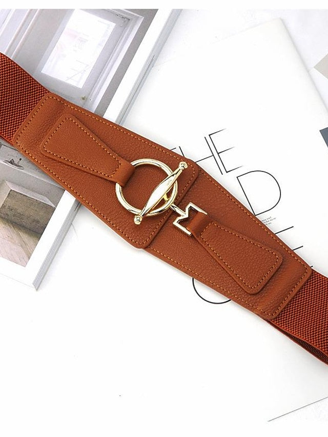 Wide Belt Corset Belt PU Leather Buckle Free Geometric Formal Classic Party Work Black khaki for Women