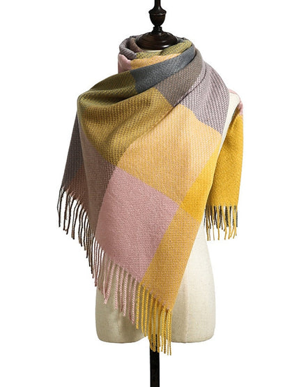 Shawls & Wraps Outdoor Dailywear Holiday Yellow Blue Orange Scarf Plaid for Women