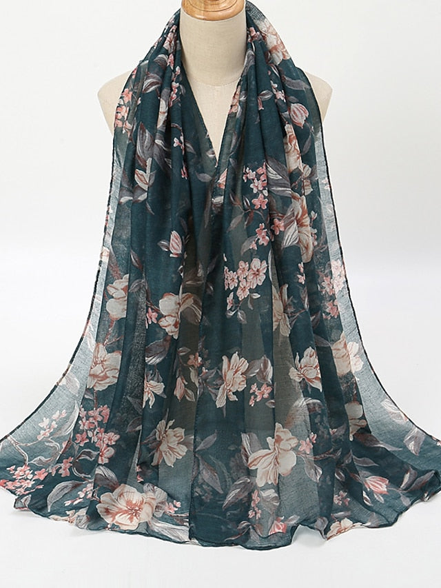 Fashion Women Floral Voile Soft Hijabs Bohemia Casual Scarf Muslim Ladies Printed Thin Shawl 180*70cm for Women