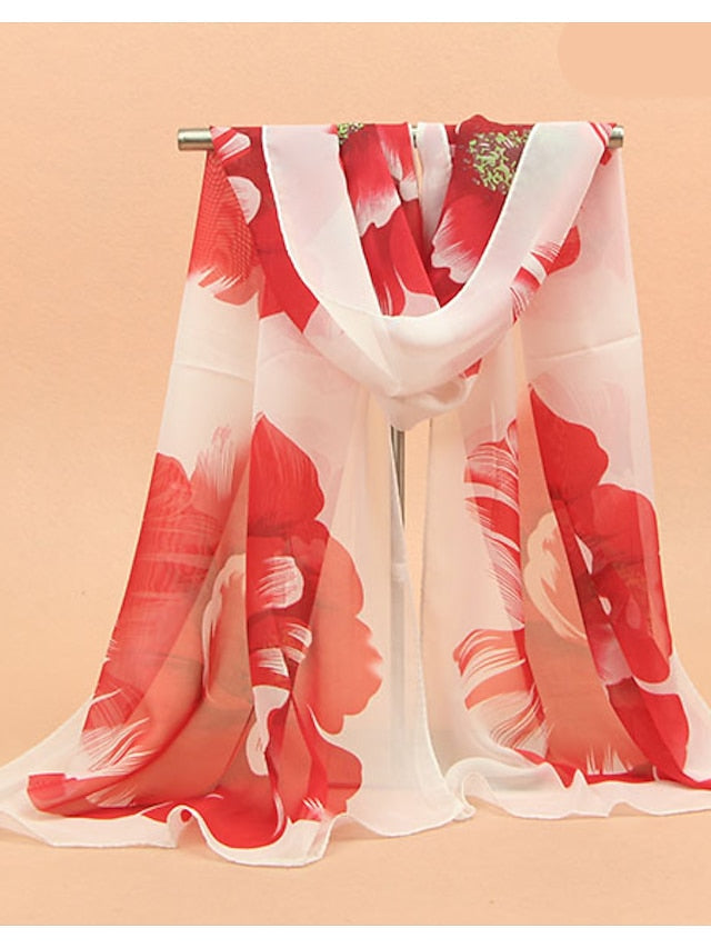 Large Floral Silk Scarf Cycling Sun Protection Long Scarf for Women