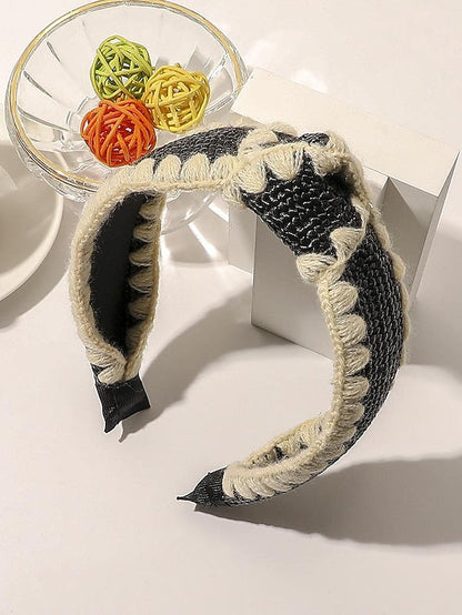 1PC Girls' Headbands Headband For Street Daily Holiday Weave Fabric Wool Edge Raffia Headband-Knotted Beige Wool Edge Raffia Headband - Flat Black Wool Edge Raffia Headband - Flat Beige for Women