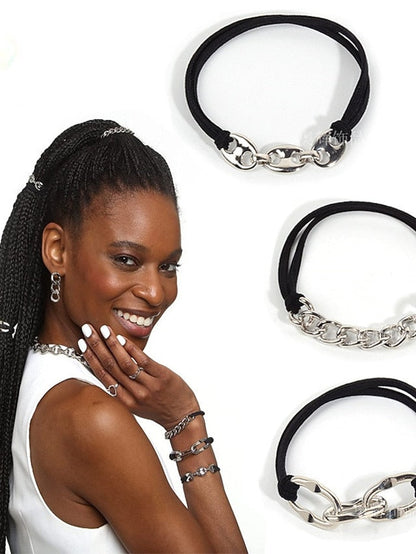 3pcs Hair Ties Scrunchie For Street Daily Holiday Classic Rubber Alloy Black khaki for Women