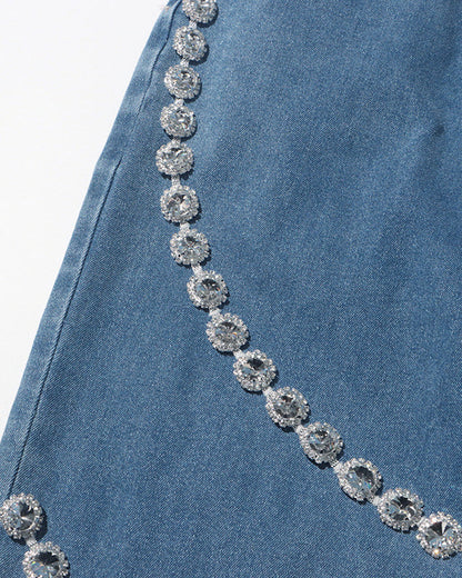 High-Waisted Diamond-Embellished Straight-Leg Trousers