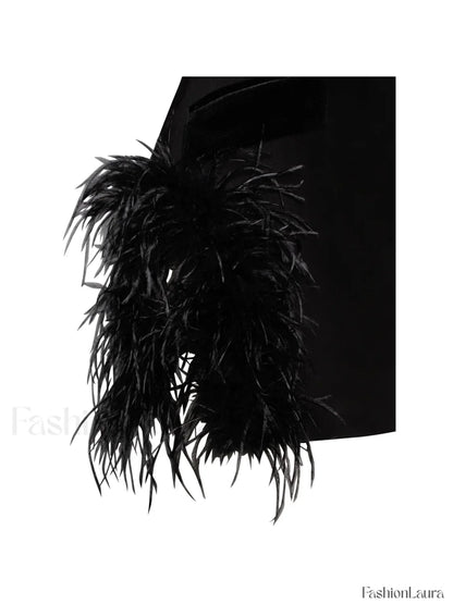 Madeline Black Feather Charming Trim Blazer Dress