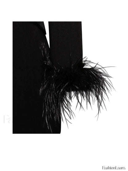 Madeline Black Feather Charming Trim Blazer Dress