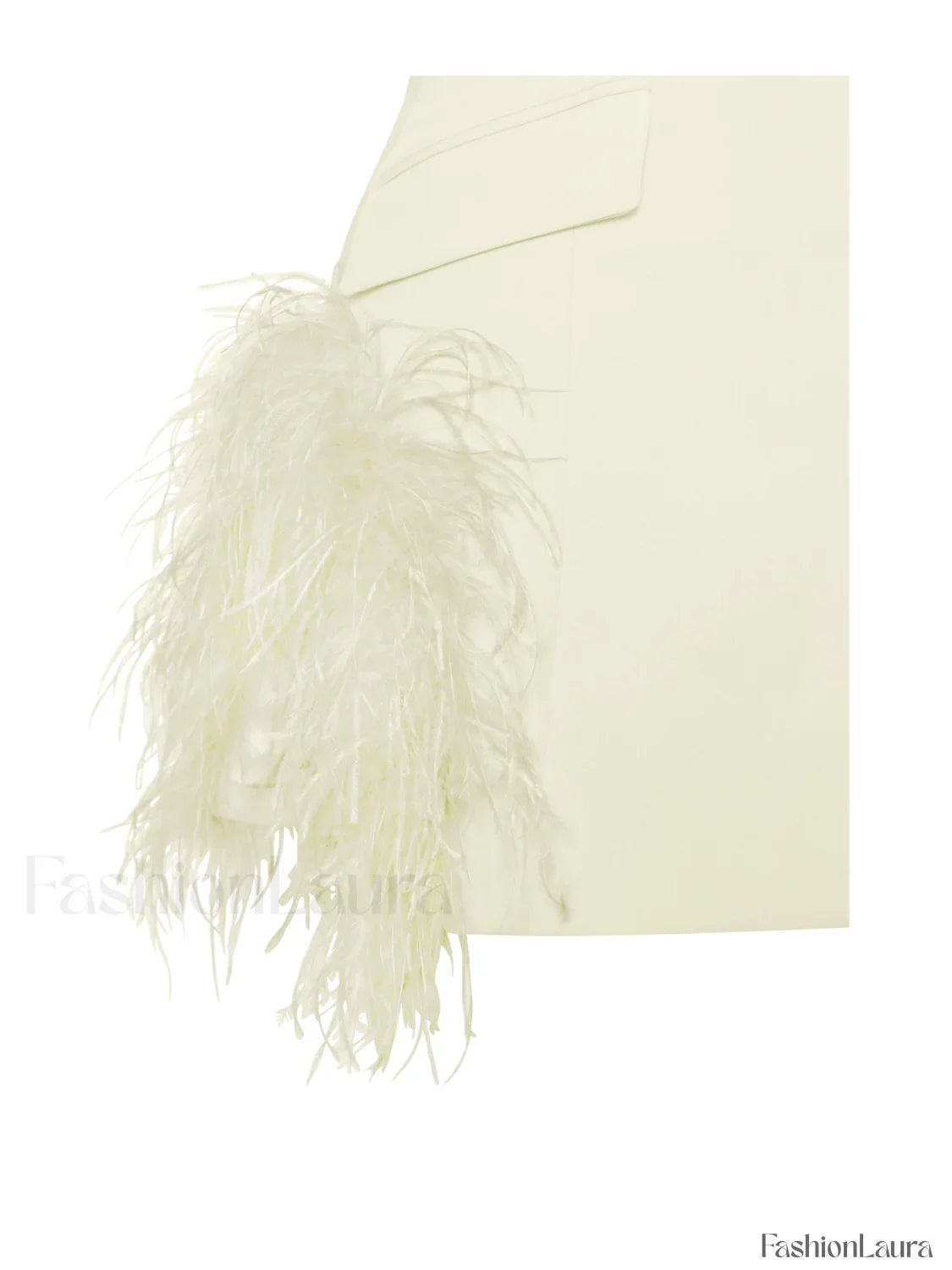Madeline Pearl White Charming Feather Trim Blazer Dress