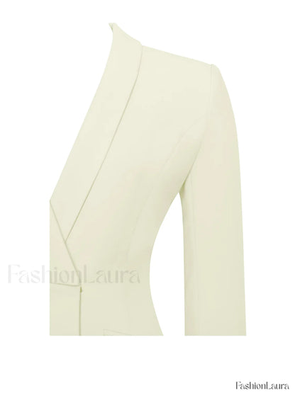 Madeline Pearl White Charming Feather Trim Blazer Dress