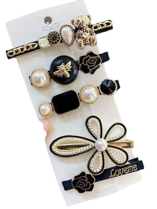 5 Pcs Fashion Hair Clips Set New Pearls and Acrylic Resin and Rhinestone Imitation Handmade Hair Barrettes Glitter Crystal Geometric Hairpin Elegant Gold Hair Accessories Gifts for Women Girls Ladies for Women