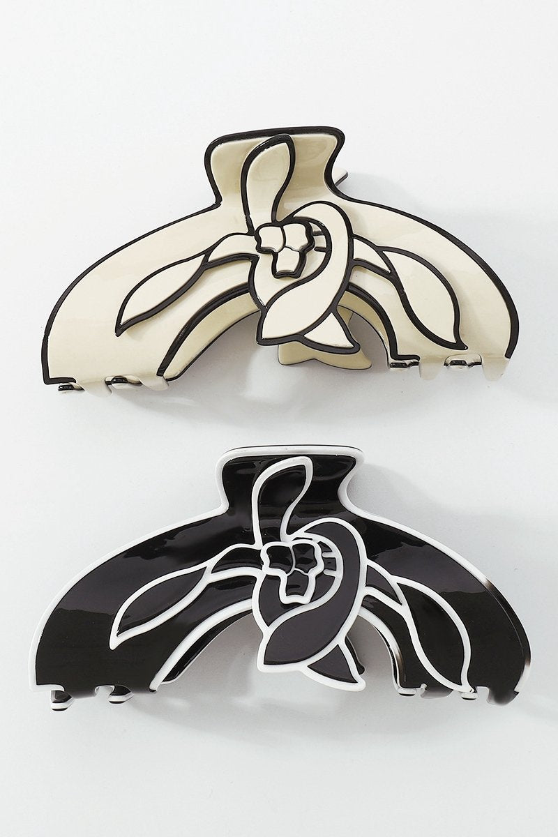 Pinza para el cabello con diseño de línea de contraste de flor de magnolia