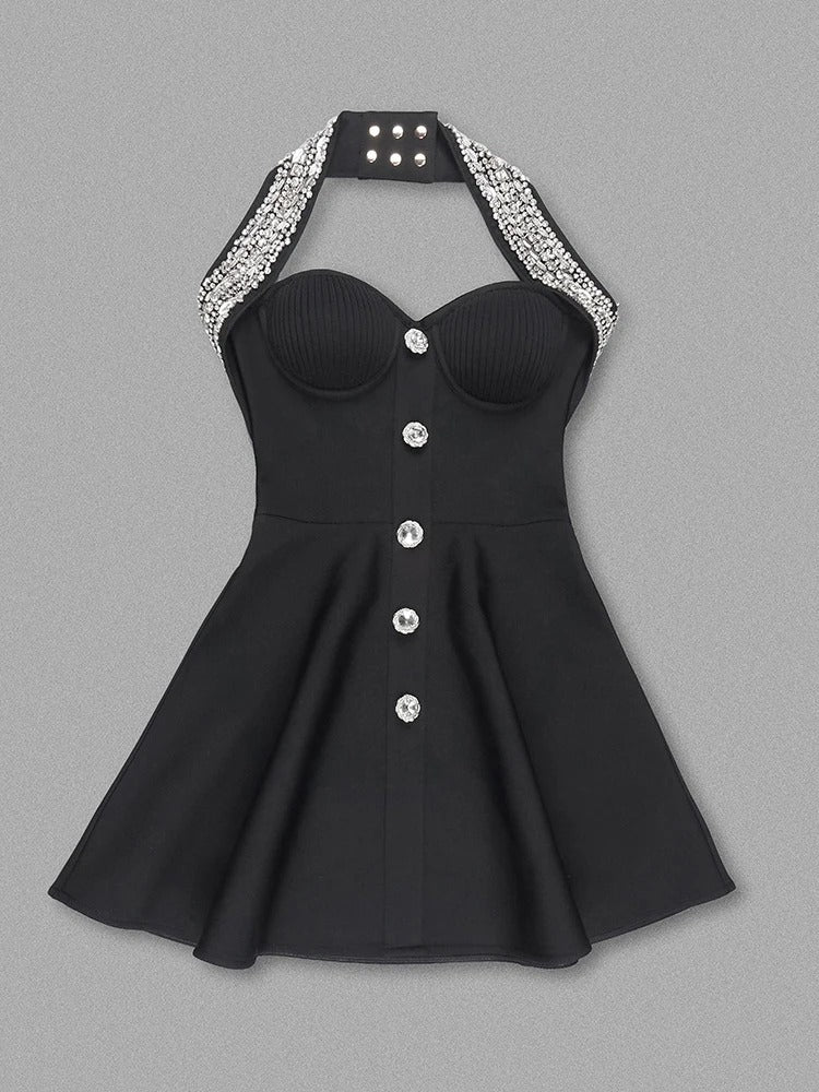 Gabriella Halter Bandage Dress with Rhinestone Detail